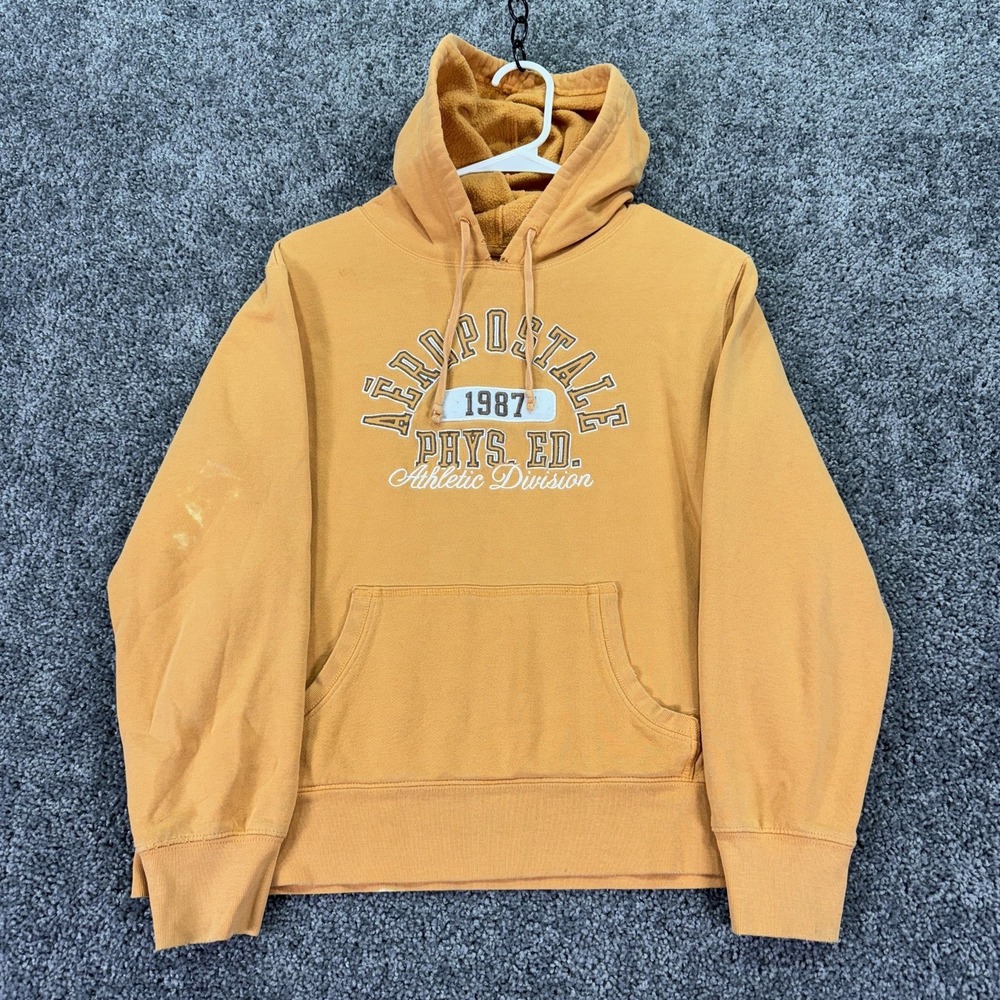 Aeropostale Hoodie Womens Medium Orange Fleece Pullover Phys Ed 1987 Logo City